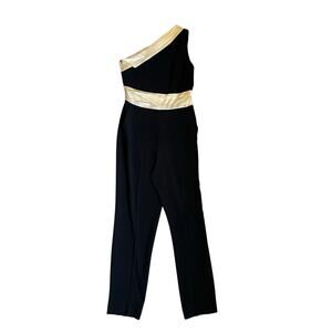 SALONI Linda One-Shoulder Jumpsuit Black and Cream Size 4